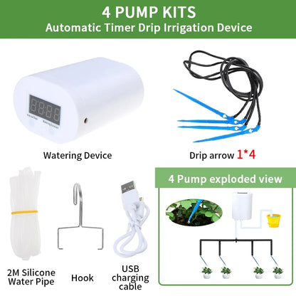 Automatic Plant Flower Watering Pump Home Sprinkler Drip Irrigation Device 2/4/8/16 Heads Pump Timer System Kit Garden Tool