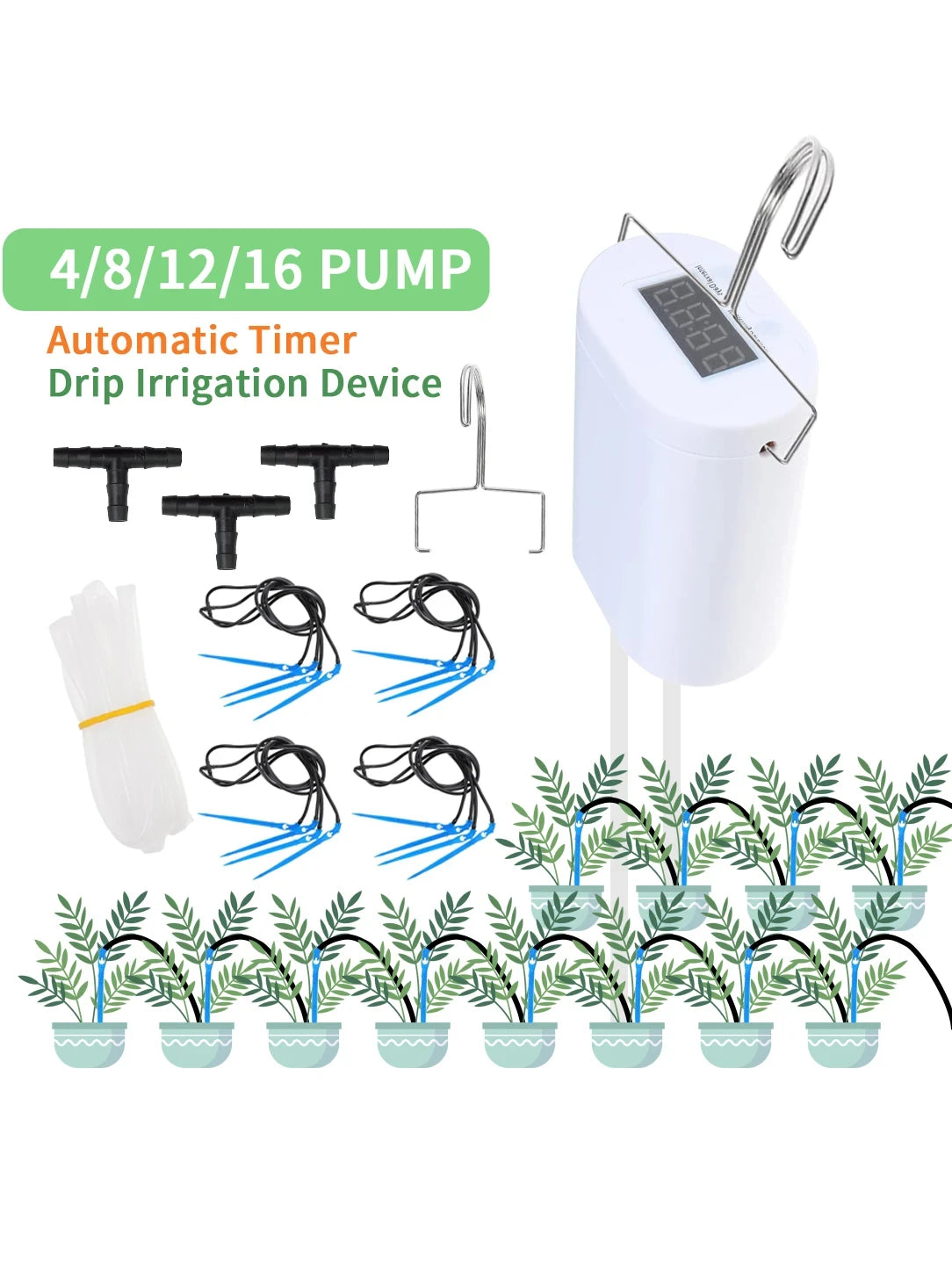 Automatic Plant Flower Watering Pump Home Sprinkler Drip Irrigation Device 2/4/8/16 Heads Pump Timer System Kit Garden Tool
